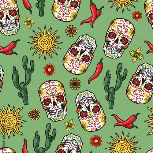 Mexican skull vintage seamless pattern © DGIM studio