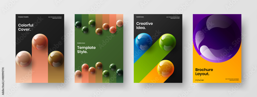 Amazing poster vector design layout collection. Fresh realistic spheres booklet illustration set.
