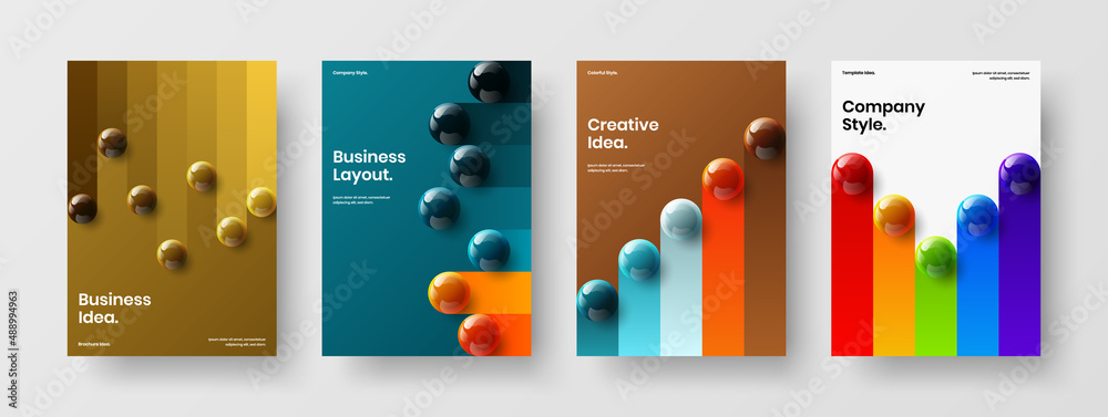 Geometric 3D balls company identity template collection. Clean placard vector design layout set.