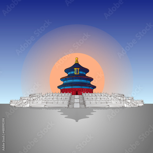 handdraw Tiantan which in Beijing well handdrawn