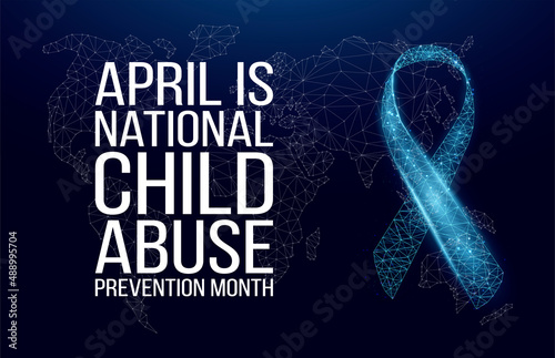 Child Abuse Prevention Month concept. Banner with blue ribbon awareness and text. Vector illustration