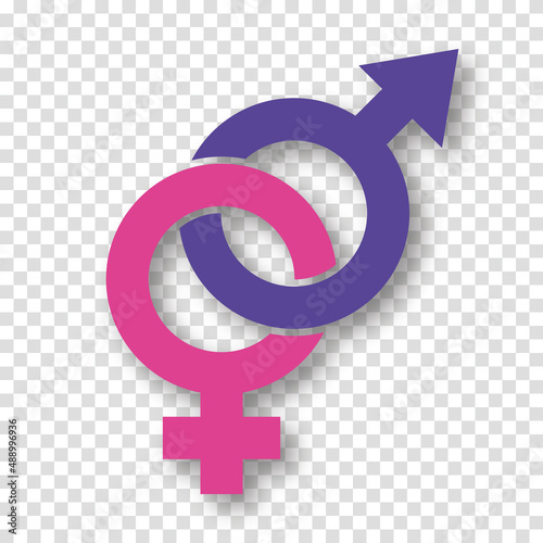 United gender male and female icons, sign on transparent background. Concept of gender equality and relationship. Vector papercut clipart illustration