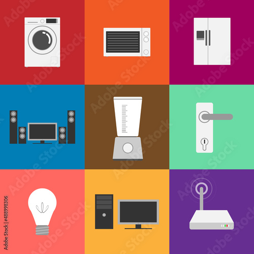 Vector collection of household appliances icons. Flat style.