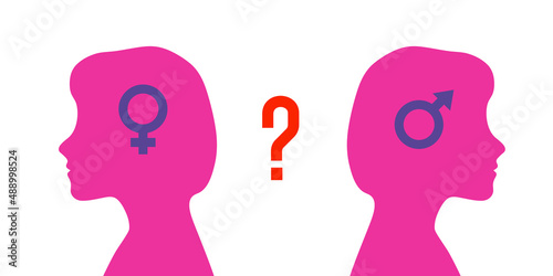 Problem of gender choice for a person in modern society. Silhouette profile girl baby child. Multicultural multi-gender society. Friendship and relationships between people. Diversity gender
