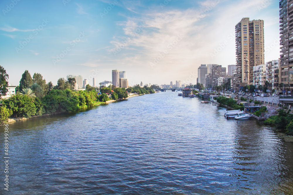 Obraz premium Beautiful view of the Cairo Tower and the Nile embankment in Cairo, Egypt