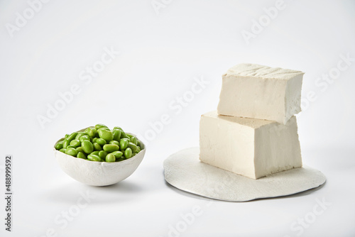 Fresh soya beans and tofu photo