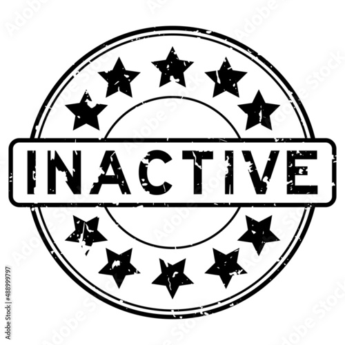 Grunge black inactive word with star icon round rubber seal stamp on white background