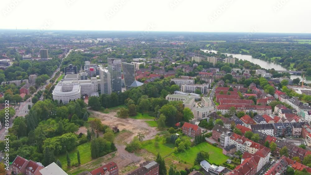 Munster: Aerial view of city in Germany - landscape panorama of Europe from above Munster: Aerial view of city in Germany - landscape panorama of Europe from above