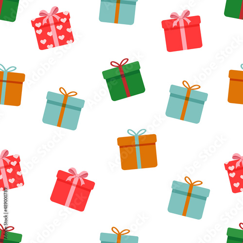 Seamless pattern with gift boxes. Vector texture illustration for valentine's day, christmas and other holidays for postcard, textile, decor, paper, texture, wrapping.