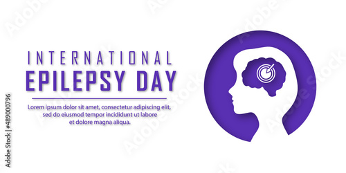 World International Epilepsy Day. White banner with a silhouette of a girl. Vector illustration in paper cut style