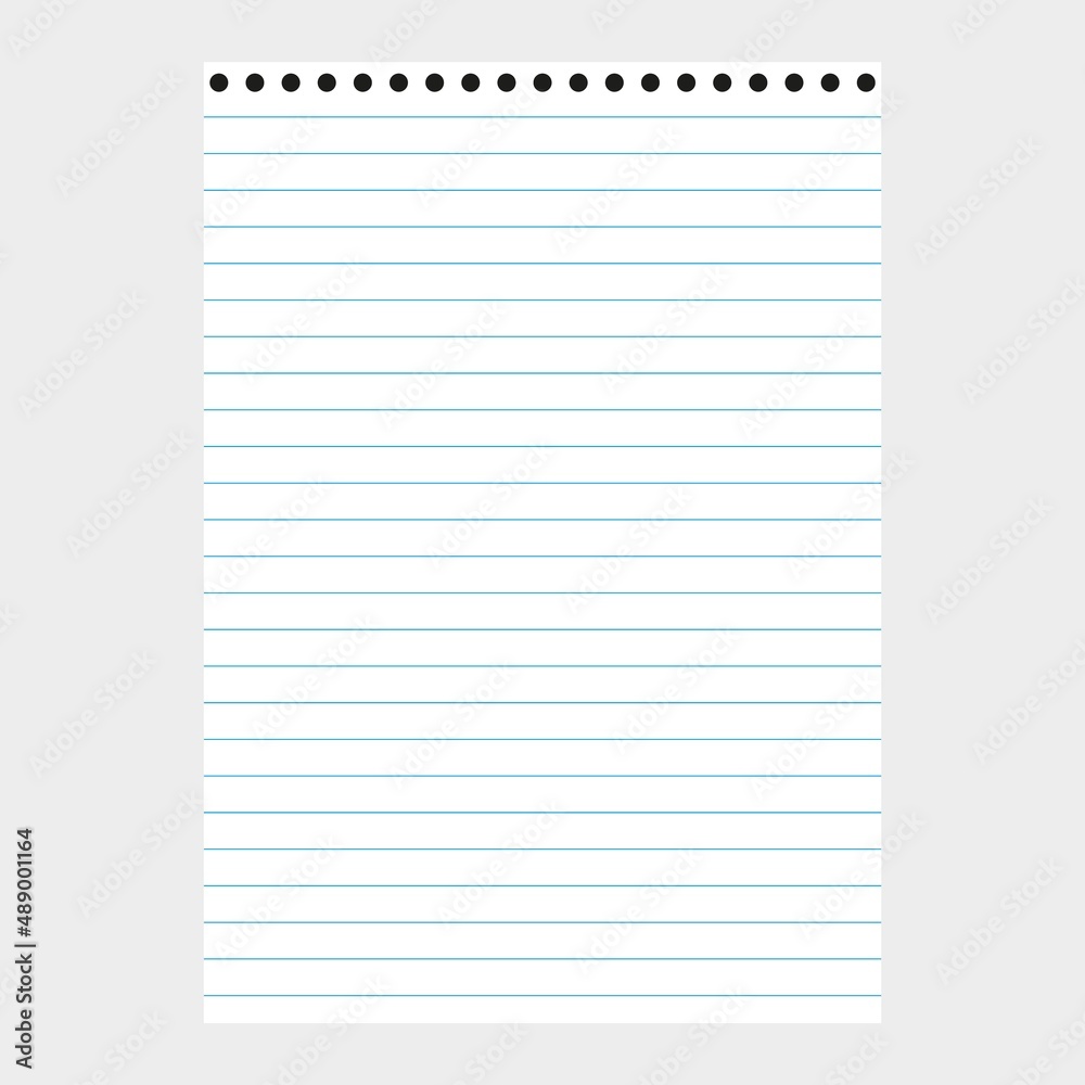 White Notepad sheet in a line with round holes. White Notepad sheet in a line with round holes.