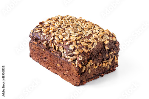 Wheat and rye flour bread with sunflower seeds  on a white background