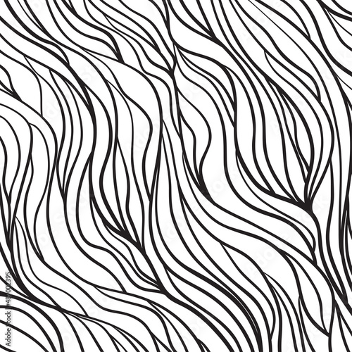 Linear wallpaper. Chaotic waved pattern. Tangled texture with lines. Background with lines and waves. Line art. Print for banners, posters, flyers and textiles