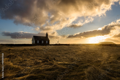 Budakirkja, the famous black church in Budir in the Snaefelsness Peninsula, Iceland photo