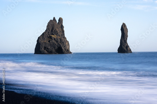 Rock formations in the Reynisfjara black beach in Vik, Iceland