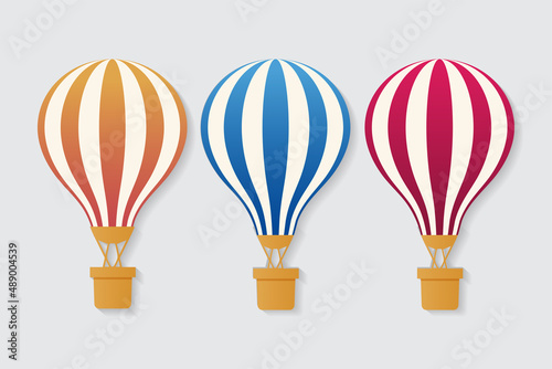 Collection of hot air balloon vector icon illustration. Set of hot air balloon flight over vector illustration.