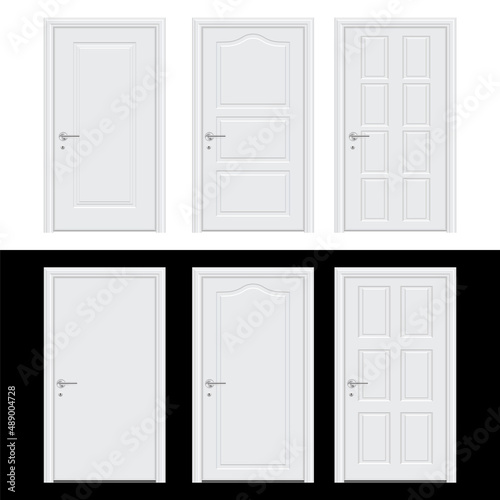 Fototapeta Naklejka Na Ścianę i Meble -  collection of realistic door vector illustration. Pack of white door cartoon icon illustration. Elegant realistic door vector 