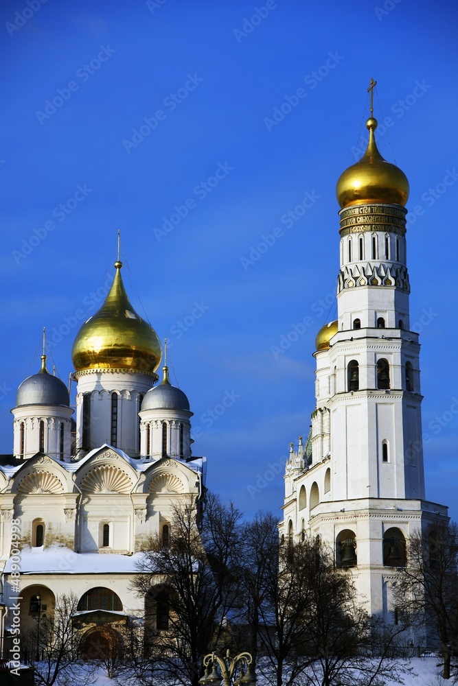 Moscow Kremlin architecture in winter.	