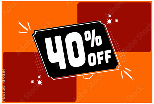 40 percent discount. 40% discount. Orange banner with floating balloon for promotions and offers. High Resolution. photo