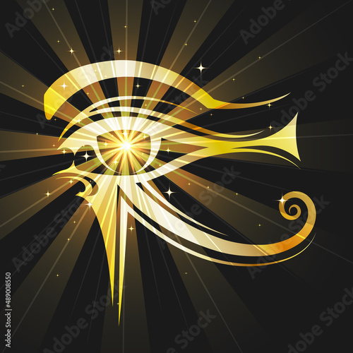 Golden Eye of Horus on Black Background