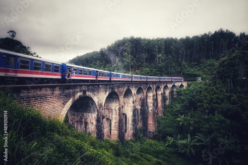 train at the nine arch bridge in ella sri lanka 