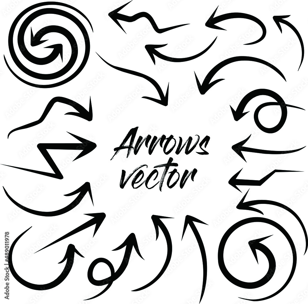 Hand drawn arrows and graphic elements in black. Vector illustration. Hand drawn arrows and graphic elements in black. Vector illustration.