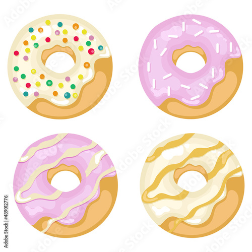 Set of delicious donuts in different colors