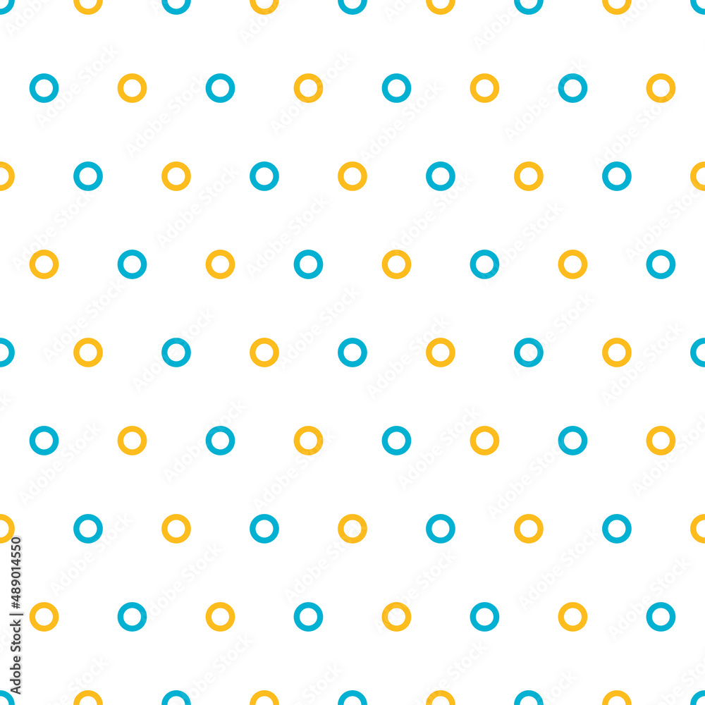 Yellow and blue tiny rings seamless pattern with white background.