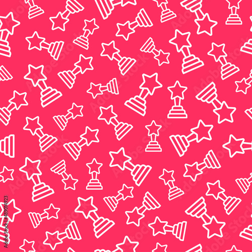 Pink seamless pattern with white outline trophy.