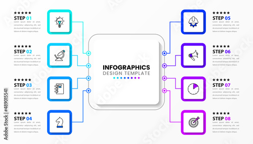 Infographic template with icons and 8 options or steps. Rectangle