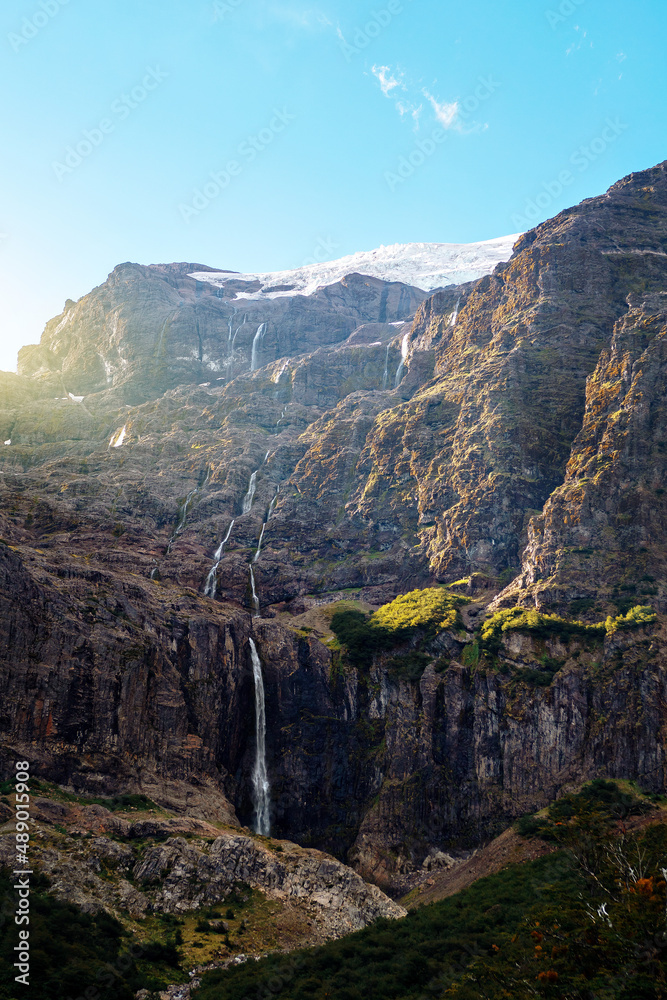 Garganta Del Diablo in Cerro Tronador, a great waterfall that falls from the thaw on the rocks of the hill