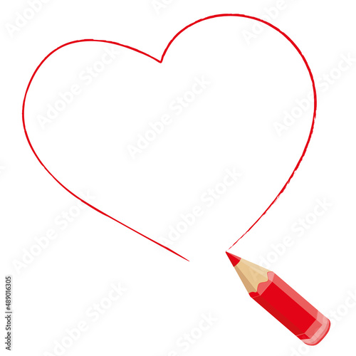 Red heart shape hand drawn with a colored pencil. Vector illustration. Love concept.