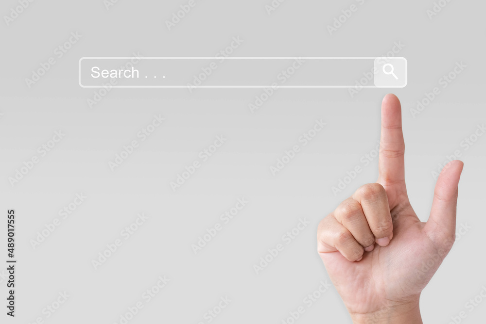Searching information browser. Clicking search button via internet network. Searching information browser. Clicking search button via internet network.