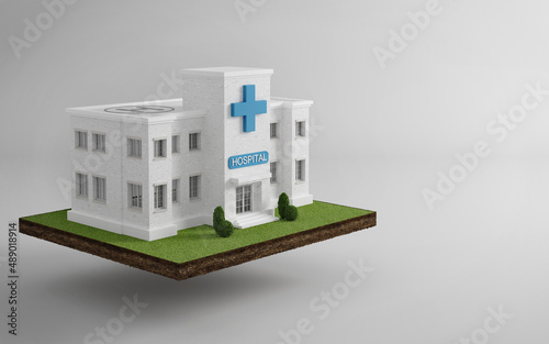 Hospital isometric on earth.3d rendering