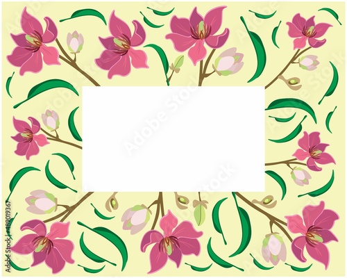 Beautiful Flower, Illustration Frame of Wine Magnolia Flower or Magnolia Figo Flowers with Green Leaves on A Branch.
