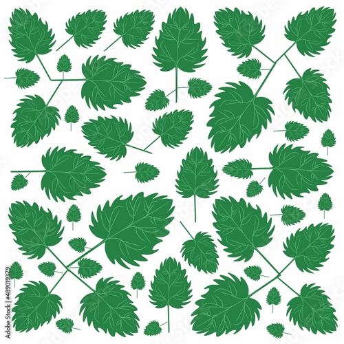Illustration Vector Background of Beautiful Fresh Green Leaves on Tree Branches. 