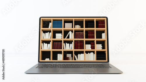 Library on computer screen concept background 3d rendering