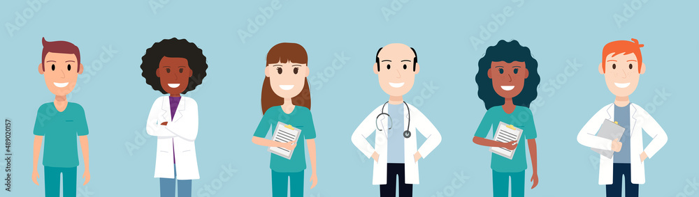 Set of doctors different ethnicity and gender. African, European male and female medical team people. Set of doctors different ethnicity and gender. African, European male and female medical team people.