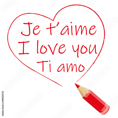 Red heart. I love you in several languages. Vector icon.
