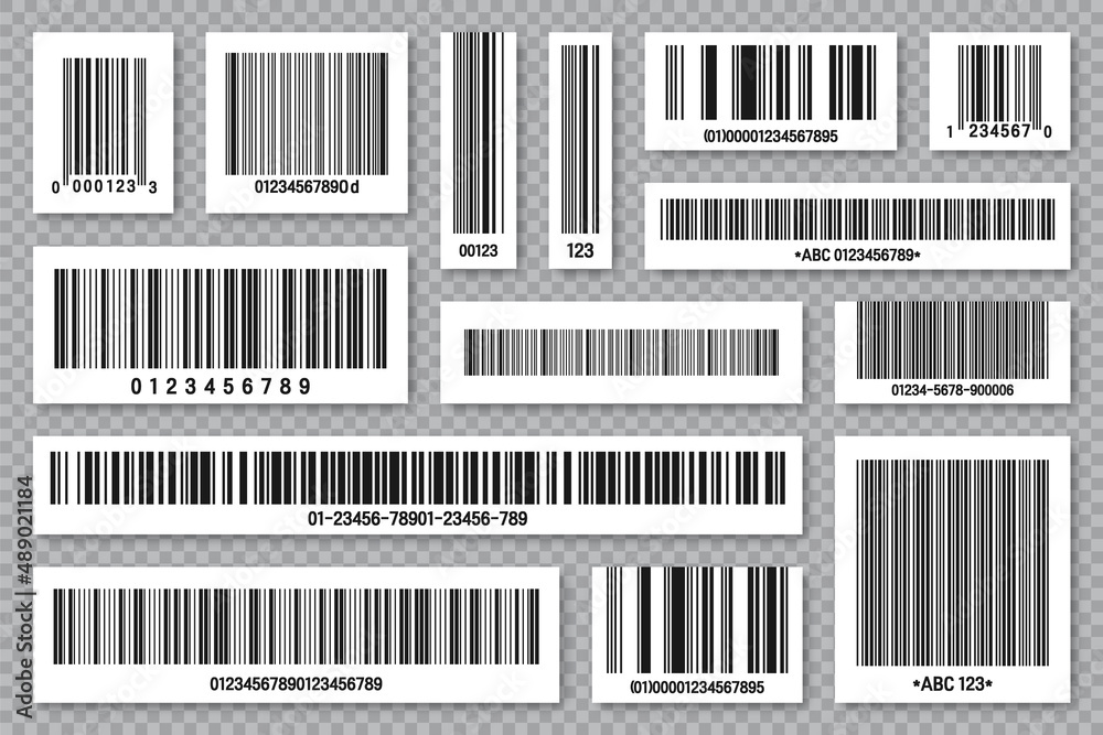 Set of product barcodes. Identification tracking code. Serial number, product ID with digital information. Store or supermarket scan labels, price tag. Vector illustration. Set of product barcodes. Identification tracking code. Serial number, product ID with digital information. Store or supermarket scan labels, price tag. Vector illustration.