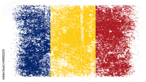 Romania Flag Distressed Grunge Vintage Retro. Isolated on White Background (ID: 489022331)