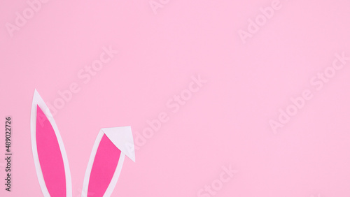 Bunny ears on pastel pink background. Creative copy space theme for Easter holidays. Flat lay concept © Long Frame