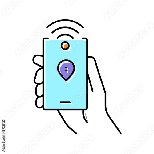 smartphone with rfid nfc technology color icon vector illustration