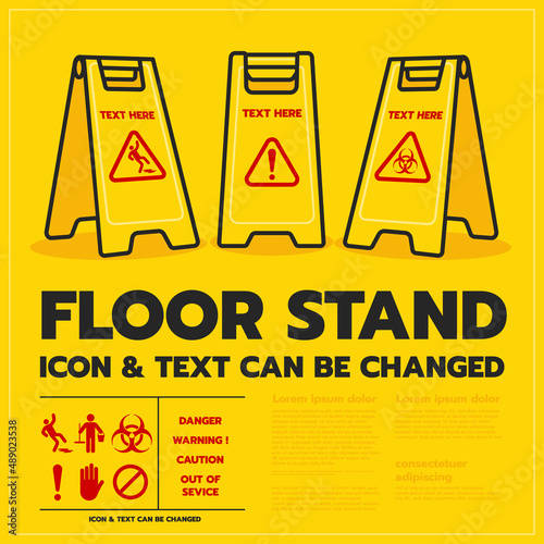 Floor standing sign set, Front and isometric, icons and text can be changed, icon, vector design, isolated background.