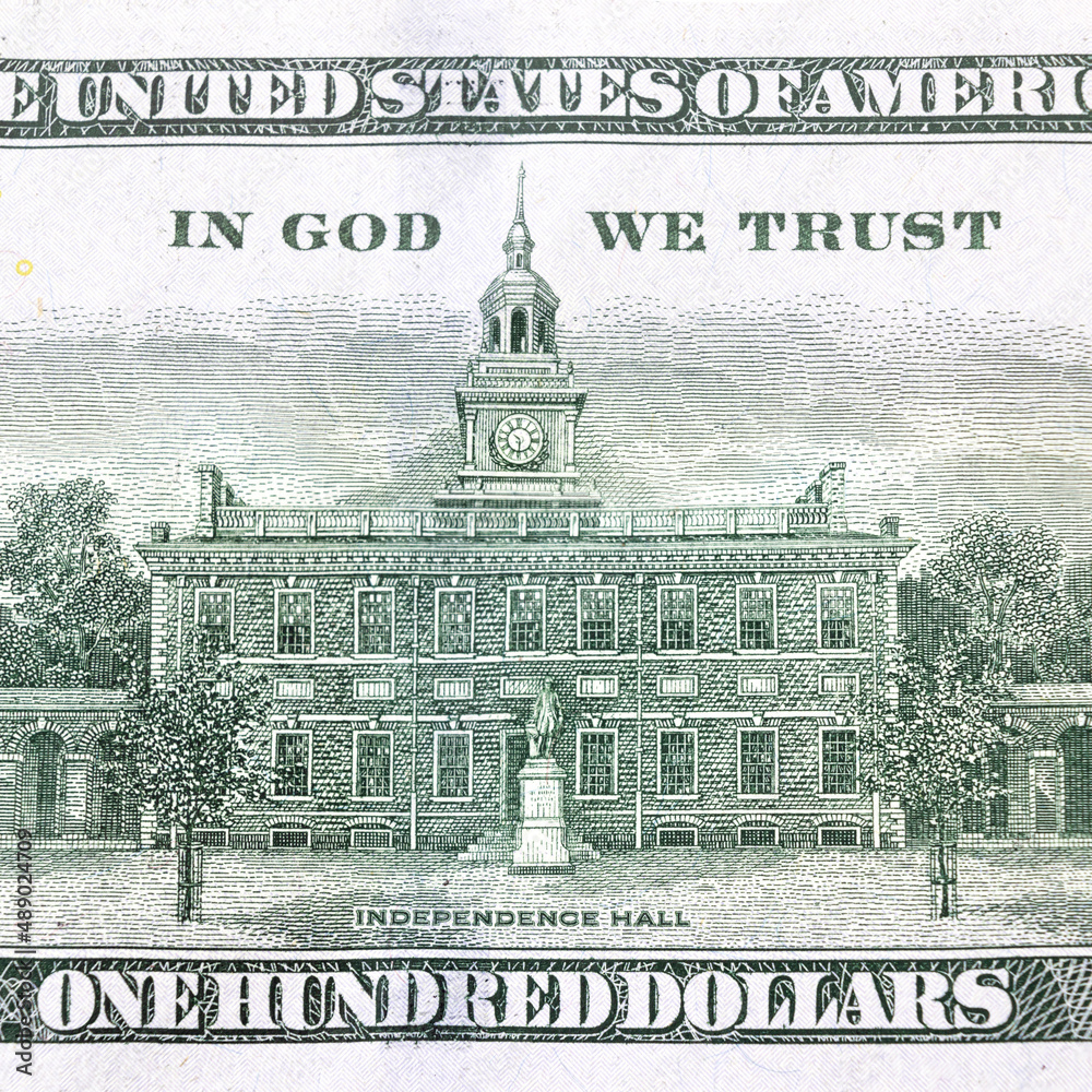 custom made wallpaper toronto digitalUS dollar Independence Hall background. Hundred dollar bill close-up fragment. Fragment of bills close-up.