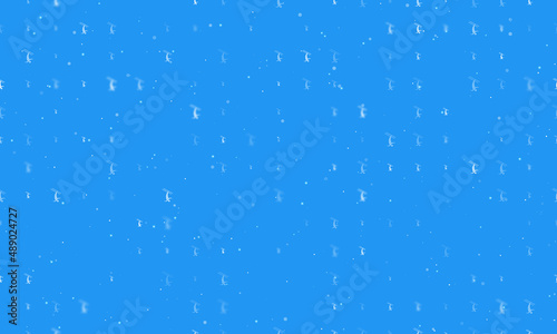 Seamless background pattern of evenly spaced white freestyle skiing symbols of different sizes and opacity. Vector illustration on blue background with stars