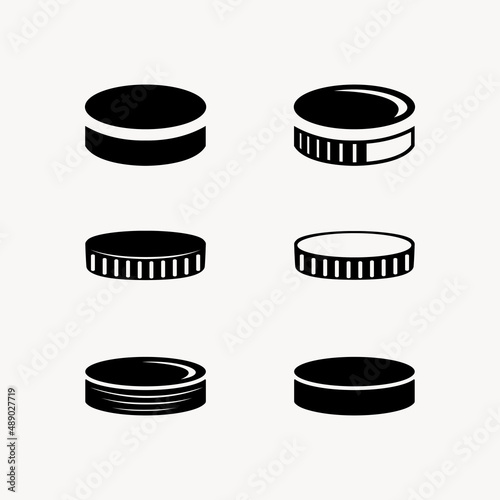 Ice hockey pucks vector icon set. Hockey pucks icon set