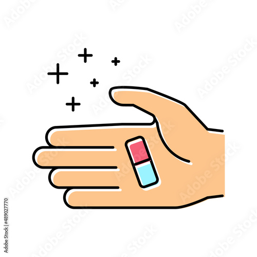 hand holding homeopathy pill color icon vector illustration