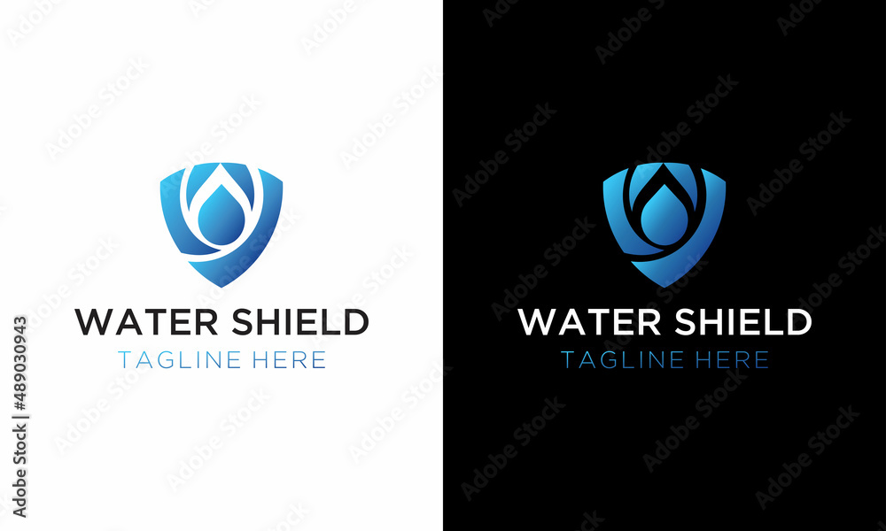 minimalist vector water and shield, water security technology logo design template. minimalist vector water and shield, water security technology logo design template.