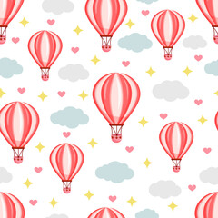 Fotobehang Luchtballon Roze luchtballon tussen zachte wolken  © Irina Anashkevich